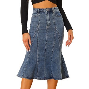 INSPIRE CHIC Women's High Waist Fishtail Ruffle Denim Jean Skirt - 1 of 4