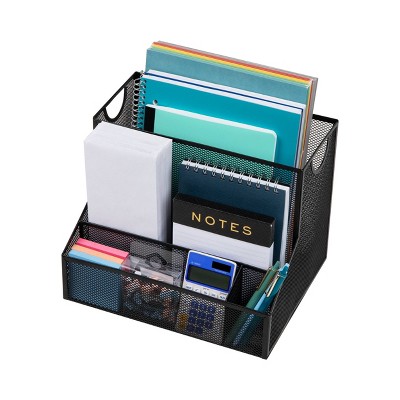 Black Metal Mesh Vertical Desk Organizer with 2 Compartments