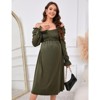 Coolmee Women Maternity Smocked Crew Neck Long Ruffled Sleeve Elastic Waist Flowy A-Line Midi Dress For Photoshoot Baby Shower - 3 of 4