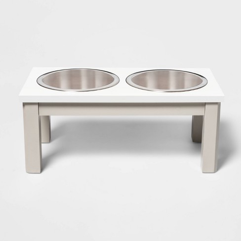 Elevated Double Pet Bowl Feeder with Gold Bowls