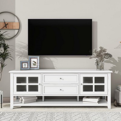 TROPOW Mid-Century Modern TV Stand for 60 inch TV with Multi-Functional Storage Space Media Console for Living Room Bedroom and Office WHITE