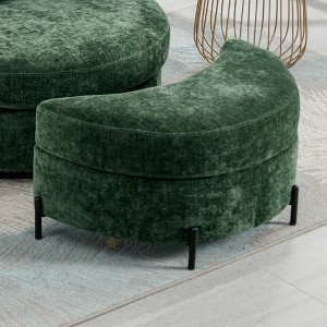 Hrinhom 32.7" W Half Moon Storage Ottoman,Modern Chenille Footstool with Metal Legs - 1 of 4