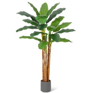 Artificial Banana Tree with Grey Planter, Faux Silk Banana Leaf Plant for Indoor Outdoor, Patio, Pool, Tropical Decor - 1 of 4