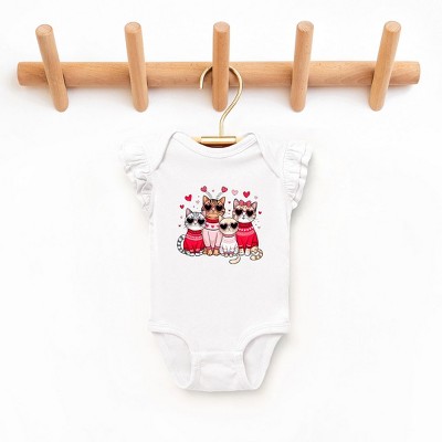 The Juniper Shop Valentine Kittens Baby Flutter Sleeve Bodysuit