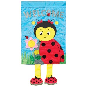 Magnolia Garden Welcome Cute Ladybug 13 x 24 Inch Polyester Crazy Legs Garden Flag - 1 of 2