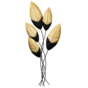 Metal Wall Sculpture Black/Gold - StyleCraft: Iron Leaf Design, Modern Decor, Vertical Orientation - 1 of 3