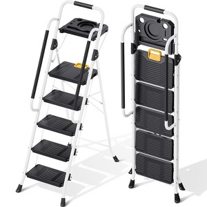 APRILSOUL Folding Ladder 800 lbs Capacity Step Stool with Safety Lock Tool Wide Steps White - 1 of 4