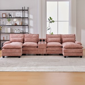 MOONMISS 125" U Shaped Sectional Sofa , Modular Chenille Cloud Couch with Storage Console, Cup Holders for Apartment, Office,Living Room - 1 of 4
