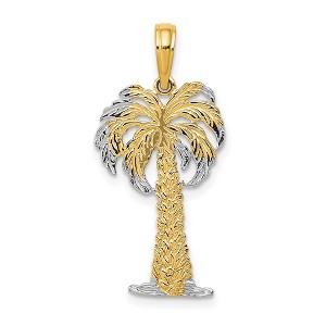Black Bow Jewelry 14k Yellow Gold, White Rhodium Polished and Textured Palm Tree Pendant - 1 of 4