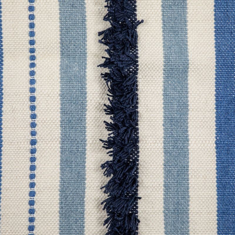 Northlight 3.5' x 2.25' Blue, Cream and Black Striped Handloom Woven Outdoor Accent Throw Rug, 4 of 8