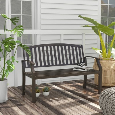Outsunny 46" Brown Metal Slatted Outdoor Garden Bench