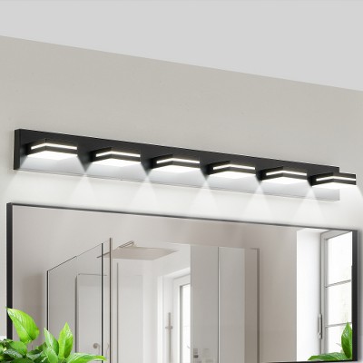Dolonm Modern Chrome LED Vanity Light, Square Acrylic Lampshades Wall Mount Fixture for Bathroom, Mirror Lighting