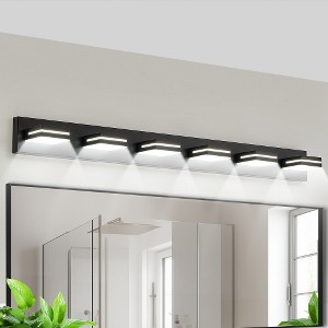Dolonm Modern Chrome LED Vanity Light, Square Acrylic Lampshades Wall Mount Fixture for Bathroom, Mirror Lighting - 1 of 4