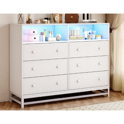 6 Drawer Dresser with LED Lights, Modern Large Capacity Storage Cabinet