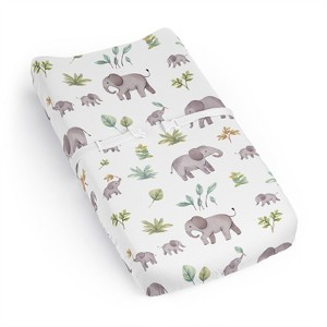 Sweet Jojo Designs Gender Neutral Unisex Changing Pad Sheet Watercolor Elephants Grey Green and Blue - 1 of 4