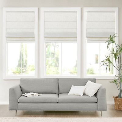 Dsvimoy Curtain Panel Linen Blend Cordless Roman Shade for Soft Light Filtering in Your Home, White, 10.24"*5.64"*7.48"