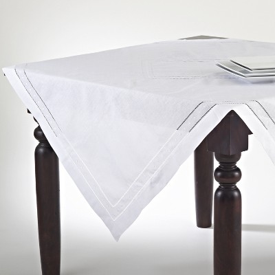 White Hemstitched Linen Cotton Square Tablecloth