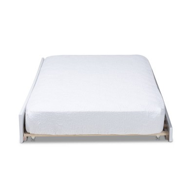 White Wood Twin Trundle Bed with Wheels