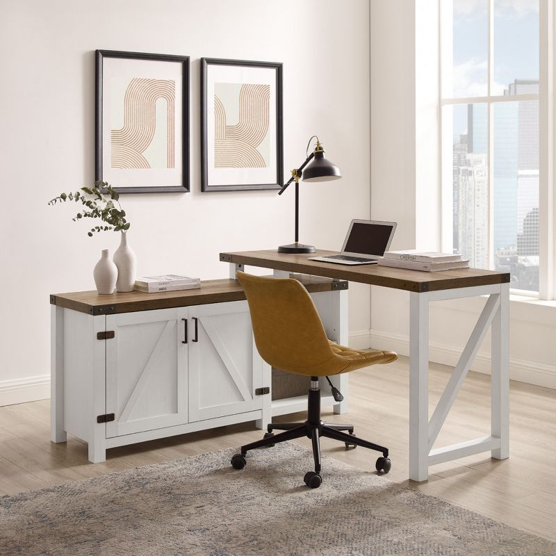 Farmhouse Rustic L Shaped Desk with Storage - Saracina Home, 2 of 20