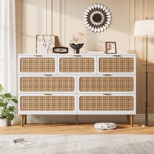 Rattan 7 Drawer Dressers for Bedroom, Tall Dresser with Deep Drawers,  for Closet with Wide Top, Long Wooden Dresser for Living Room, Hallway - 1 of 4