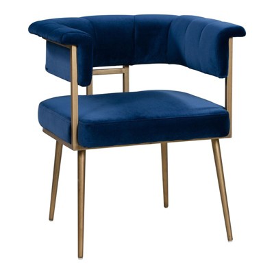 Navy Velvet Upholstered Dining Arm Chair with Brass Frame