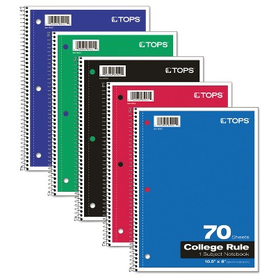 Tops Coil-Lock Wirebound Notebooks College/Medium 10 1/2 x 8 White 70 Sheets 65021