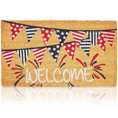 Juvale Coco Coir Door Mat, 4th of July Outdoor Decor, Non-Slip Welcome Mats, 30 x 17 in - Memorial Day Patriotic Decorations