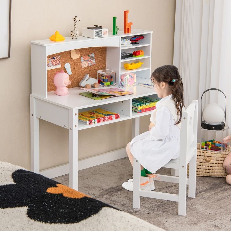 Costway Kids Desk and Chair Set Study Writing Workstation with Hutch & Bulletin Board, 2 of 11