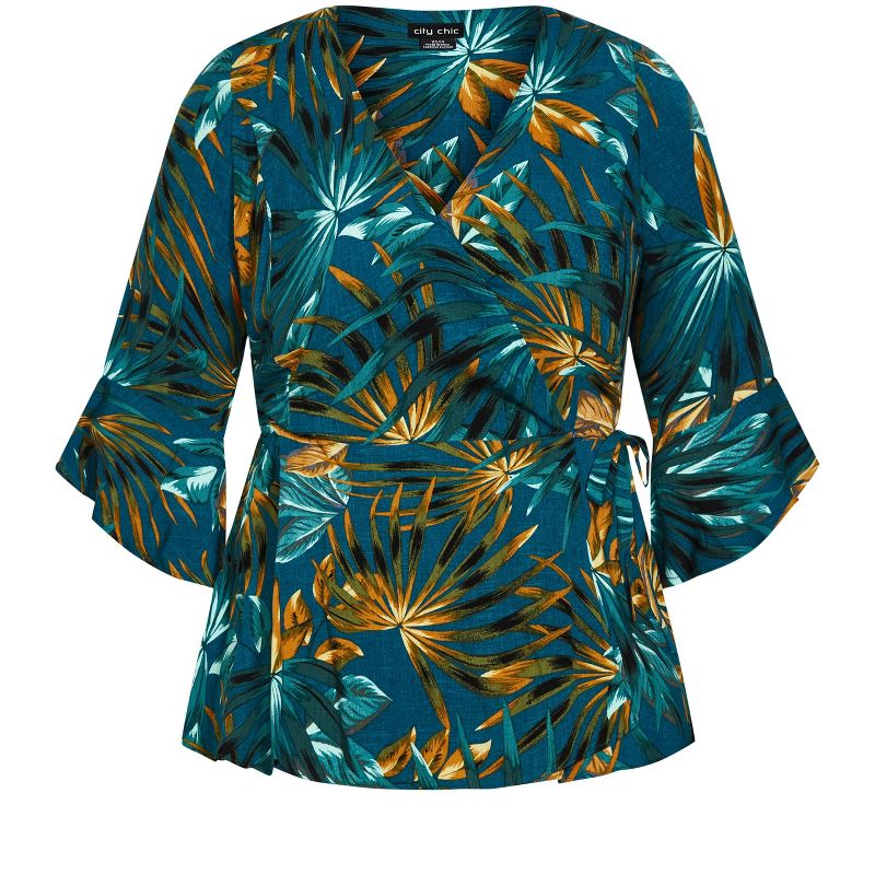 Women's Plus Size Island Print Top - teal | CITY CHIC, 3 of 4
