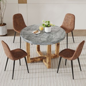 NicBex Round Dining Table Set for 4 Modern Practical Wooden MDF Dining Table with 4 Chairs for Kitchen - 1 of 4