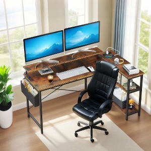 LIVAREEmlen 47''Reversible L Shaped Computer Desk with Monitor Stand & Storage Shelves,for Home Office,Bedroom,Small Space,Vintage - 1 of 4