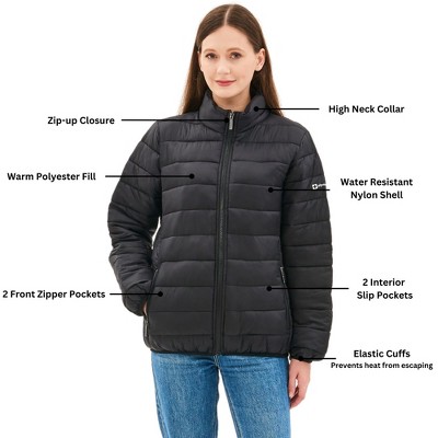 Alpine Swiss Amy Women Puffer Jacket Insulated Water Resistant Lightweight Down Alternative Packable Coat Zip Pockets BLK LRG — фото 4