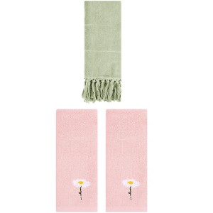 REGALWOVEN 3 Packs Cotton Soft Absorbent Floral Pattern and Solid Hand Towels - 1 of 4