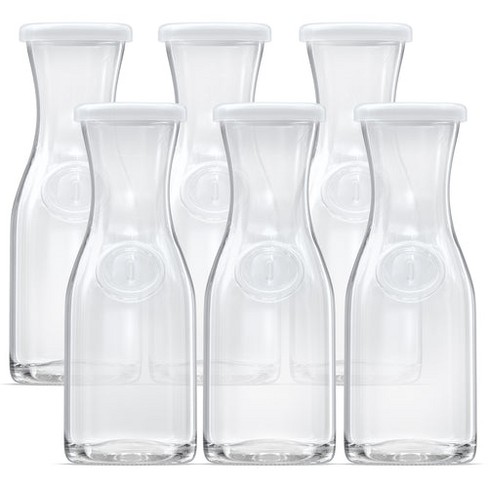 JoyJolt Hali Glass Carafe Bottle Water or Juice Pitcher with 6 Lids - 35 oz  - Set of 4