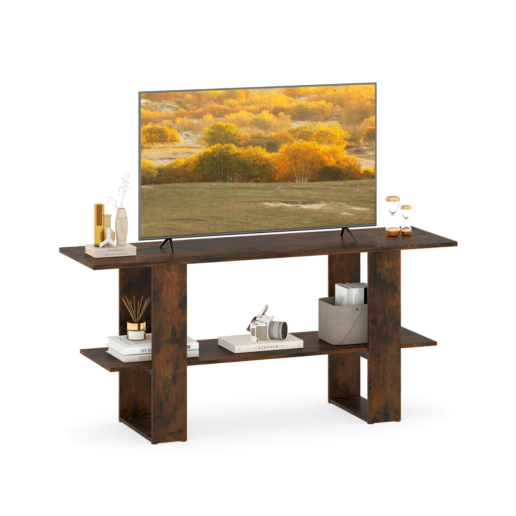 Costway TV Stand for up to 55 Inches TV Entertainment Center with Storage Shelf for Bedroom Rustic Brown