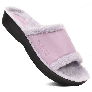 Aerothotic - Aspen Fuzzy Strap Ladies Arch Support Slides, Lightpurple-8 - 1 of 4