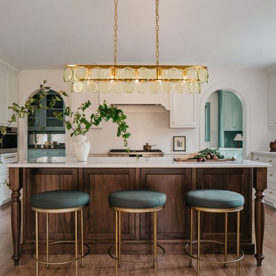 LLHZSY 39 3/4" Ceiling Chandelier With Light Green Round Glass 8-Lights Fixture for Dining Room
