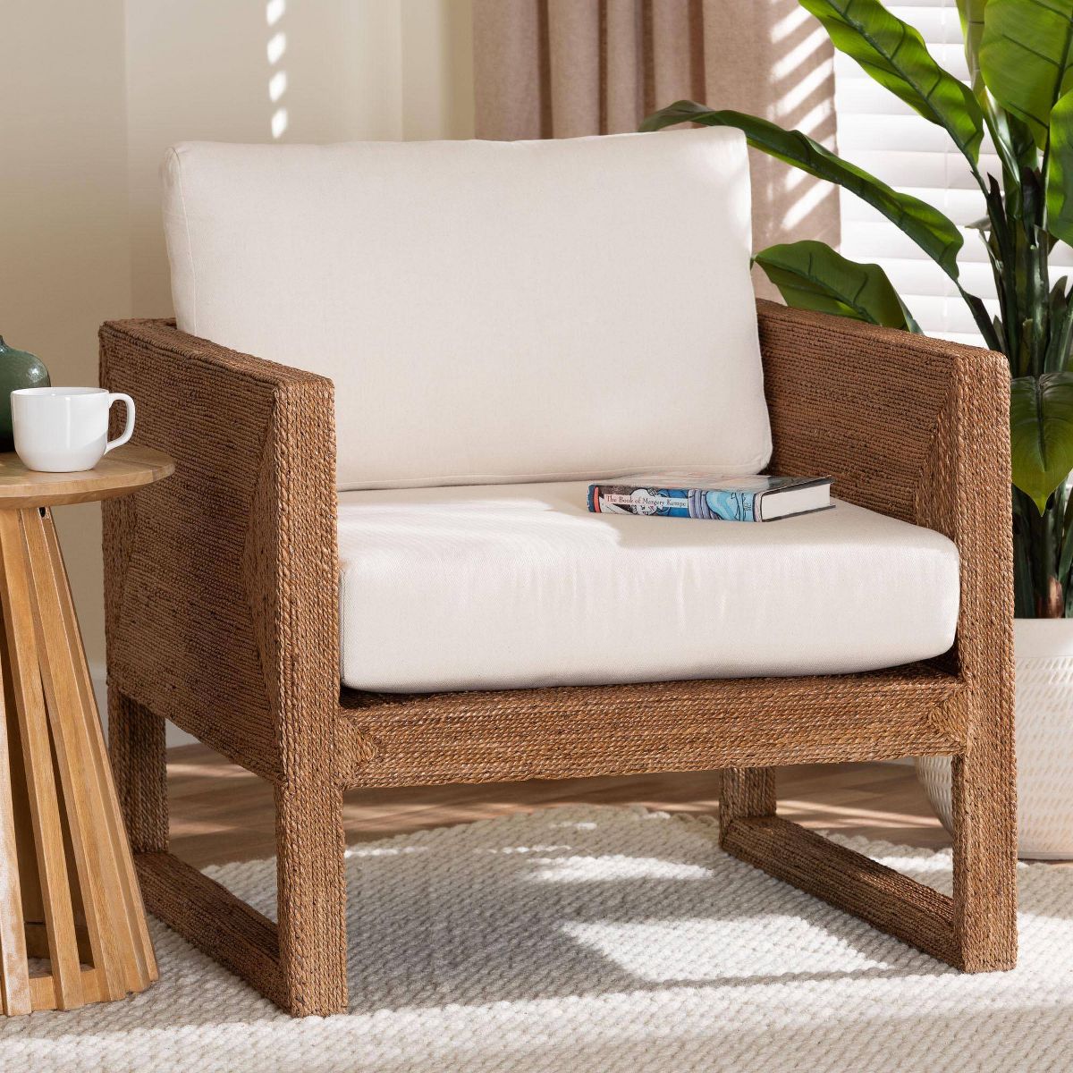 bali & pari Helina Seagrass and Acacia Wood Arm Chair Bleached Light Brown - thumbnail 9