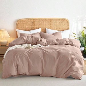 Cotton Duvet Cover Set, Queen, Dusty Rose Pink, 100 Washed Cotton, Breathable Percale, Farmhouse Bedding, 3 Pieces - 1 of 4