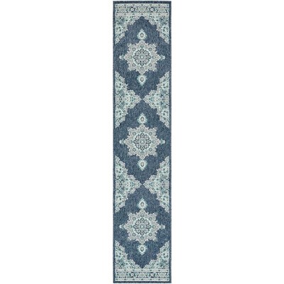 Mark & Day Lyla 2'5"x11'10" Runner Woven Indoor & Outdoor Area Rugs Charcoal: Stain-Resistant, Traditional Medallion Pattern