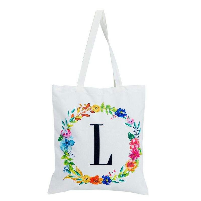 2 Pack Monogrammed Initial Tote Bags, Reusable Grocery Bag for Women, Embroidered, White, 29 in., 5 of 8