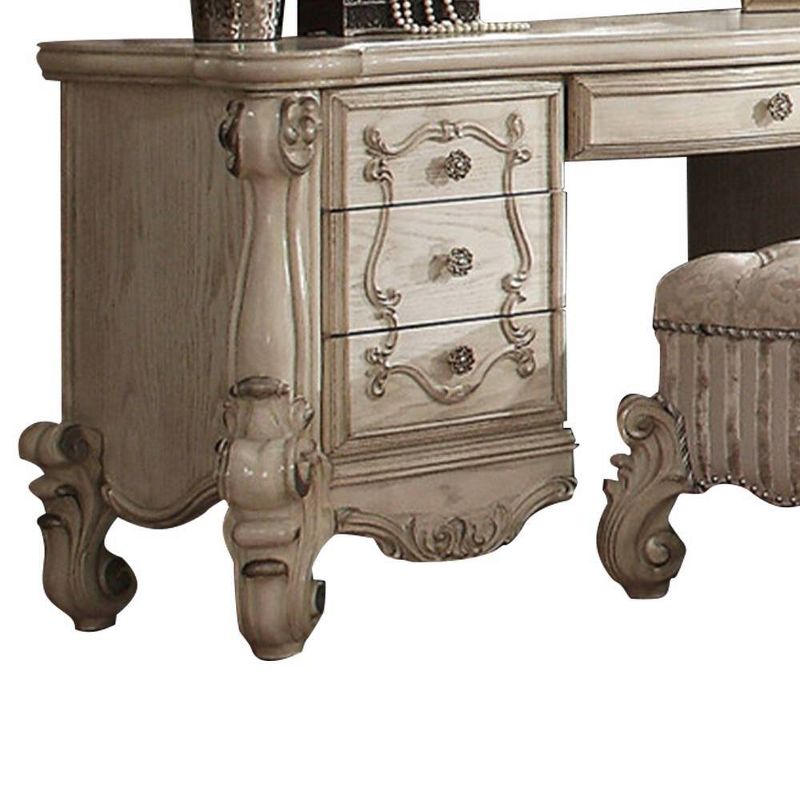 65&#34; Vendome Vanity Table Beige Synthetic Leather and Antique Silver Finish - Acme Furniture, 3 of 6