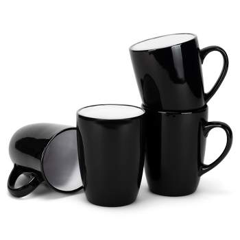 Elanze Designs Color Pop White Black Exterior 16 ounce Glossy Ceramic Mugs Matching Set of 4
