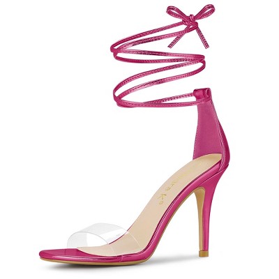 Allegra K Women's Opened Toe Clear Strap Stiletto Heel Lace Up Sandals