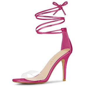 Allegra K Women's Opened Toe Clear Strap Stiletto Heel Lace Up Sandals - 1 of 4
