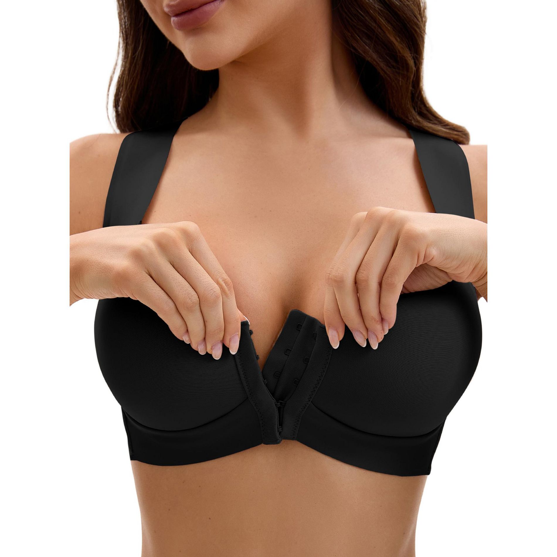 INSPIRE CHIC Women's Front Closure Push Up Wirefree Wide Straps U Back Tank Bras Black 38C