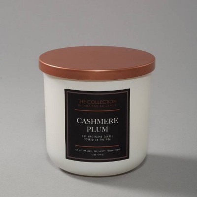 Chesapeake Bay Candle 2-Wick White Glass Cashmere Plum Lidded Jar Candle