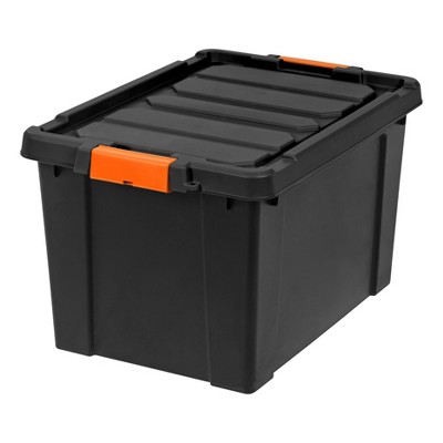 Heavy Duty Black Stackable Plastic Storage Bins with Lids