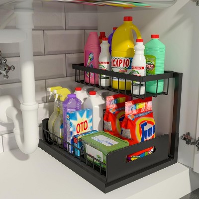 Paaaawaters Under Sink Organizer, Pull Out Cabinet Organizer 2 Tier Slide Out Sink Shelf Cabinet Storage Shelves