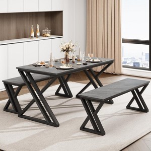 Jojoka Kitchen Dining Table Set for 4 with Benches, 44Inch Rectangular Modern MDF Table with X-Shaped Metal Frame, Space-Saving Design - 1 of 4